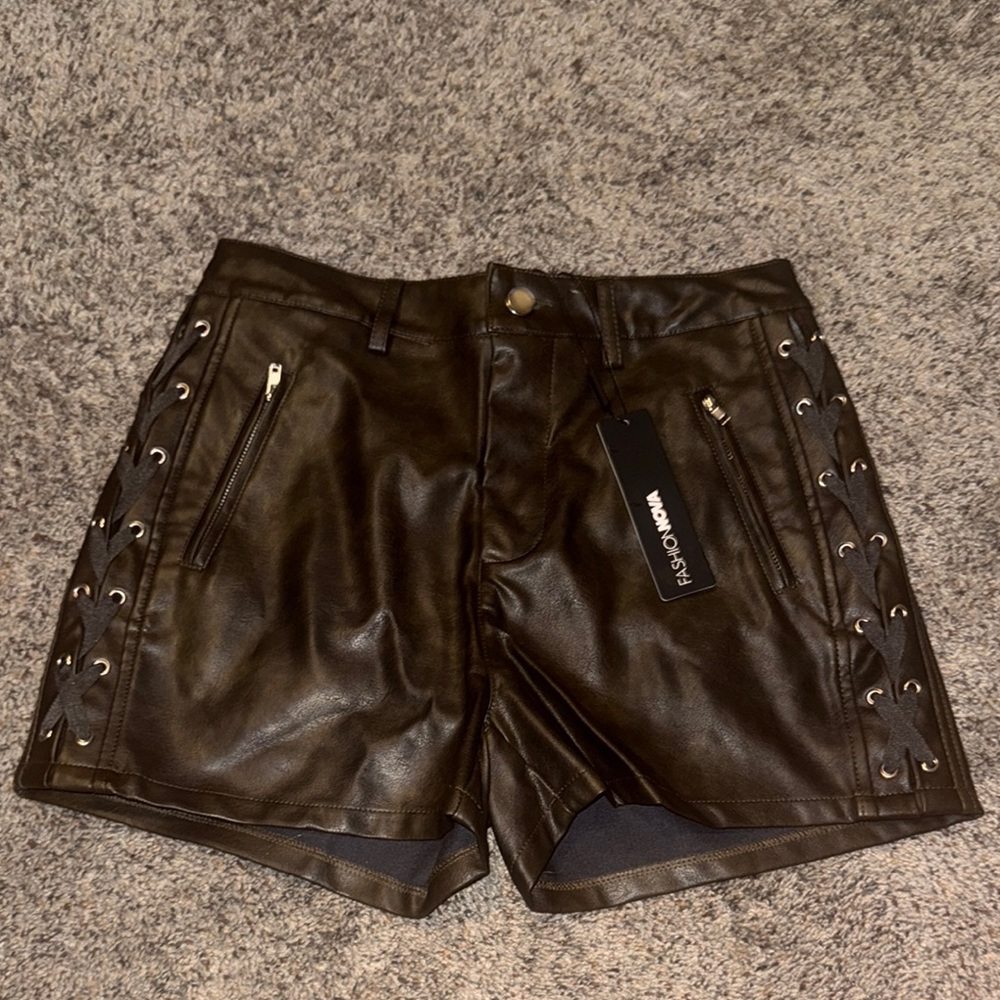 Fashion Nova Chocolate Faux Leather Shorts